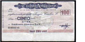100 Lire
Pk Nl

(Emergency Notes _
Local Mini-Check- 
Credito Agrario
05-05-1977) Banknote