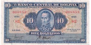 1928 EL BANCO CENTRAL DE BOLIVIA 10 *DIEZ* BOLIVIANOS Banknote