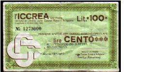 100 Lire
Pk NL

(Emergency Notes_
Local Mini-Check-
ICCREA
14-01-1977) Banknote