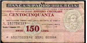 150 Lire
Pk NL

(Emergency Notes_
Local Mini-Check-
La Banca San Paolo di Brescia
03-11-1977) Banknote