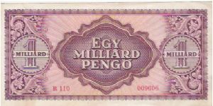 1 MILLIARD PENGO

18.3.1946

R 110   009606

P # 125 Banknote