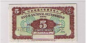 MACAU- 5 CENTS-
 NO SERIAL # NOT ISSUED. Banknote