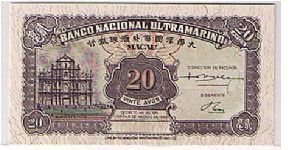 MACAU-20 CENTS-
 NO SERIAL # . Banknote