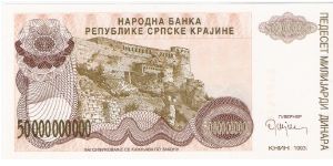 Republic of Serbian Krajina; 50 billion dinars; 1993

Part of the Billionaire Collection! Banknote