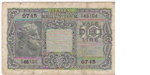 10 LIRE

23.11.1945

146104   0745

P # 32 A Banknote