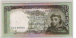 BANK OF PORTUGAL-
20 ESCUDOS Banknote