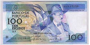 BANK OF PORTUGAL-
100 ESCUDOS Banknote