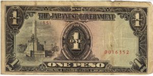 PI-109 Philippine 1 Peso note under Japan rule, scarce low serial number. Banknote