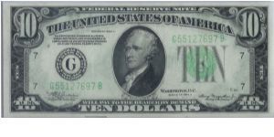 1934 A $10 CHICAGO FRN 

**BLUE GREEN SEAL**

#1 OF 2 CONSECUTIVE Banknote