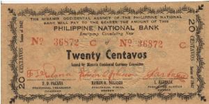 S-574 Misamis Occidental 20 Centavos note, RARE in this condition. Banknote