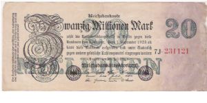 20 MILLIONEN MARK

7J-231121

25.7.1923

P # 97 B Banknote