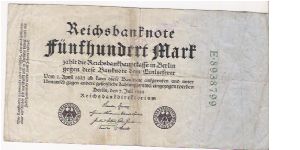 500 MARK

E-8938799

7.7.1922

P # 74 B Banknote