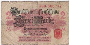 2 MARK

580-306772

12.8.1914

P # 53 Banknote