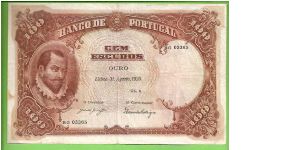 100 ESCUDOS 1920 DIOGO DE COUTO 
210mmX135mm VERY RARE Banknote