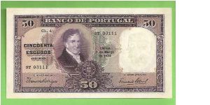 50 ESCUDOS 1933
BORGES CARNEIRO
SCARCE EF 163mmX90mm Banknote