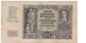 20 ZLOTYCH

F 4727047

1.3.1940

P # 95 Banknote