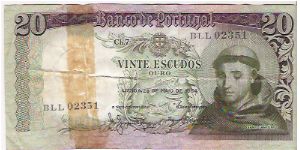20 ESCUDOS

BLL 02351

26.5.1964

P # 167 B Banknote