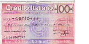 CREDIT NOTE

100 LIRE

05/065007545

21.09.1976 Banknote