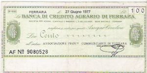 CREDIT NOTE

100 LIRE


AF No.9080528

27 Giugno 1977 Banknote