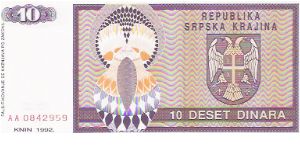 10 DINARA

AA 0842959

P # R 1 A Banknote