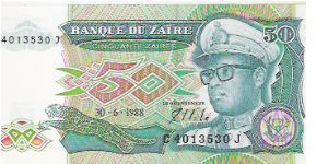 50 ZAIRES

C 4013530 J

30.6.1988

P # 32 A Banknote