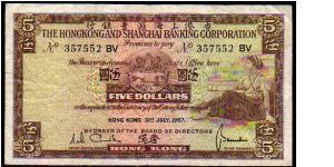 5 Dollars__
Pk 181 c__
31-07-1967__
The Hong Kong and Shanghai Banking Corporation Banknote