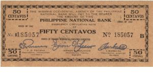 S-576b Misamis Occidental 50 centavos note, rare in this condition, even rarer in series, 1 - 3. Banknote