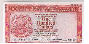 HSBC $100 PINKY RED Banknote