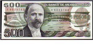 500 Pesos__

Pk 79 b__

07-August-1984__

Series EE
Nr. X 6023788
 Banknote
