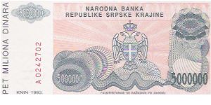 5  MILLION DINARA

A0242702

P # R 24 A Banknote