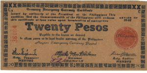 S-684 Negros Emergency Currency Board Twenty Pesos note. Banknote