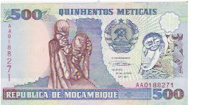 500 METICAIS

AA0188271

16.6.1991

P # 134 Banknote