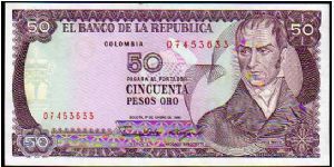 50 Pesos Oro__

pk# 425 b__

01.01.1986
 Banknote