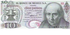 10 PESOS

A 4432193

SERIE 1BA

3.2.1971

P # 63 D Banknote