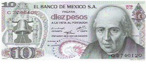 10 PESOS

G 2746120

SERIE 1CG

18.7.1973

P # 63 F Banknote