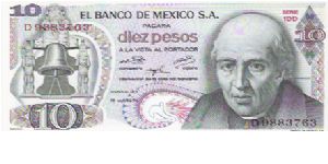 10 PESOS

D 9883763

SERIE 1DD

16.10.1974

P # 63 G Banknote