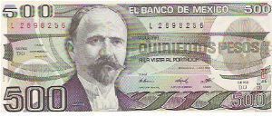 500 PESOS

L 2698256

SERIE DU

7.8.1984

P # 79 B Banknote