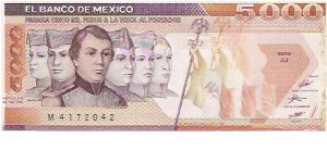 5000 PESOS

M 4172042

SERIE JJ

24.2.1987

P # 88 B Banknote