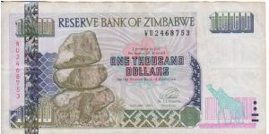 Zimbabwe $1000 note dated 2003 Banknote