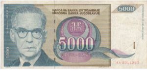 Yugoslavia 5000 Dinars dated 1992 Banknote