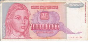 Yugoslavia 1000000000 Dinars dated 1993 Banknote