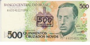 Brazil 500 Cruzados Novos overstamped with 500 Cruzeiros Banknote