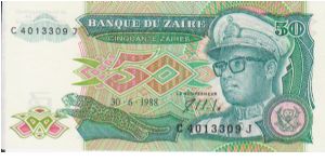 Zaire 50 Zaires dated 1988 Banknote