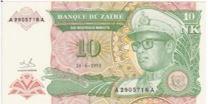 Zaire 10 Nouveaux Makuta dated 1993 Banknote