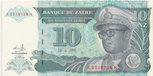 Zaire 10 Nouveaux Zaires dated 1993 Banknote