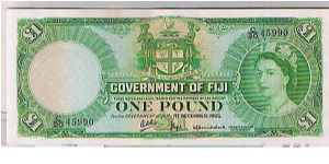 GOVERNMENT OF FIJI
 1 POUND Banknote