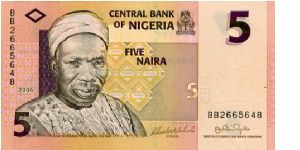 5 Naira
Multi
Sir Abubakar Tafawa Balewa, Politician
Nkpokiti dancers
Security thread
Watermark Central bank logo Banknote