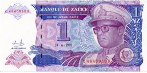 1 Nouveau Zaiers
Purple/Green
Sig 9
Leopard & President Mobutu
Banque du Zaire 
Security thread
Watermark Mobutu Banknote