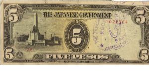 PI-110 Philippine 5 Pesos replacement note under Japan rule, plate number 28. Banknote