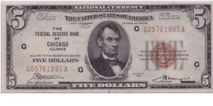 1929 $5 FEDERAL RESERVE BANK OF CHICAGO NATIONAL NOTE

**BROWN SEAL** Banknote